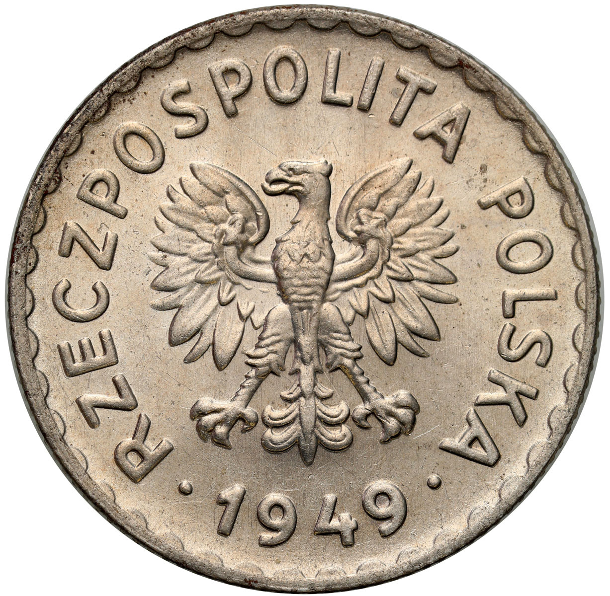 PRL. 1 złoty 1949 miedzionikiel – PIĘKNE